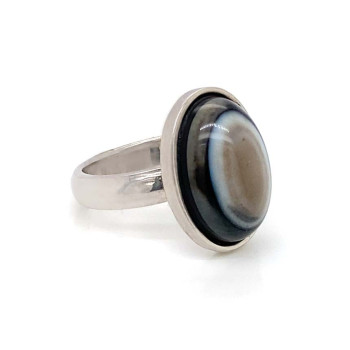 SLIM SILVER RING WITH SOLIMANI AGATE