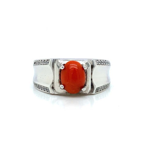 SILVER RING WITH CORAL