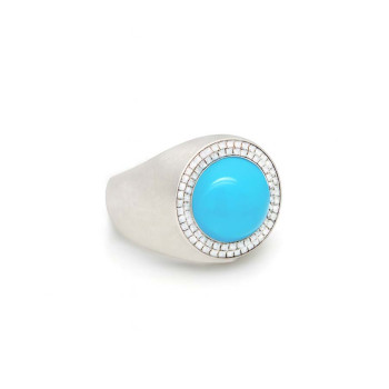 SILVER RING WITH TURQUOISE AND MASONITE STONE