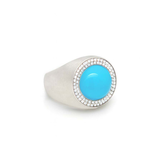 SILVER RING WITH TURQUOISE AND MASONITE STONE