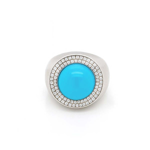SILVER RING WITH TURQUOISE AND MASONITE STONE