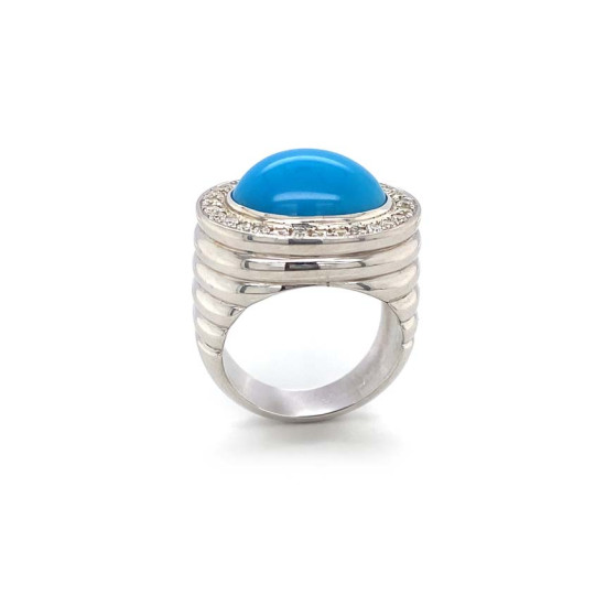 SILVER RING WITH TURQUOISE AND MASONITE STONE