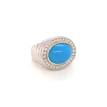 SILVER RING WITH TURQUOISE AND MASONITE STONE