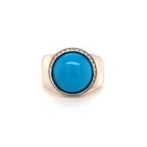 SILVER RING WITH TURQUOISE AND MASONITE STONE