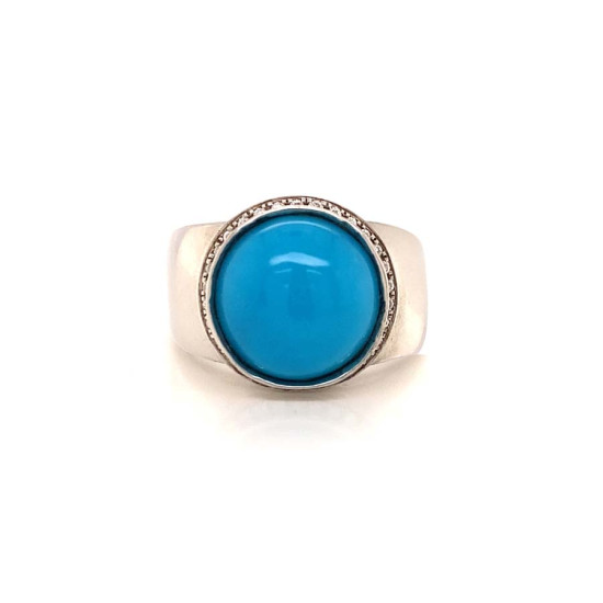 SILVER RING WITH TURQUOISE AND MASONITE STONE