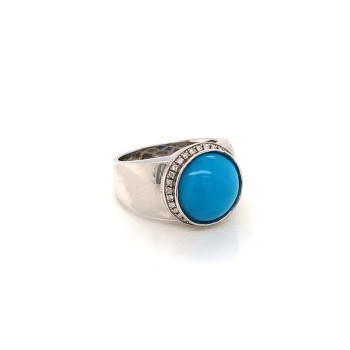 SILVER RING WITH TURQUOISE AND MASONITE STONE