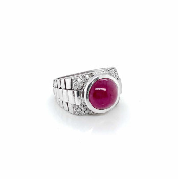 SILVER RING WITH ROUND RUBY STONE
