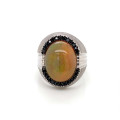  SILVER RING WITH ETHIOPIAN OPAL AND MASONITE STONE 