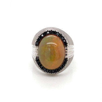 SILVER RING WITH ETHIOPIAN OPAL AND MASONITE STONE 