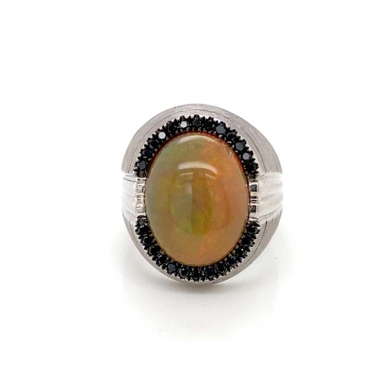  SILVER RING WITH ETHIOPIAN OPAL AND MASONITE STONE 