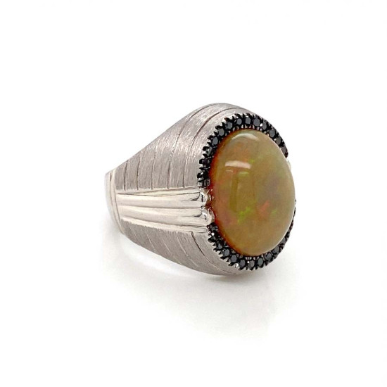  SILVER RING WITH ETHIOPIAN OPAL AND MASONITE STONE 
