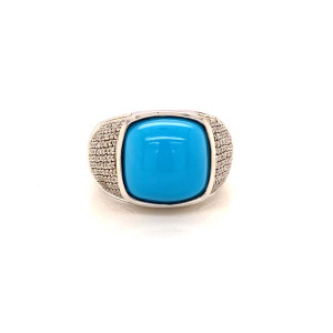 SILVER RING WITH TURQUOISE AND MASONITE STONE