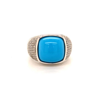 SILVER RING WITH TURQUOISE AND MASONITE STONE