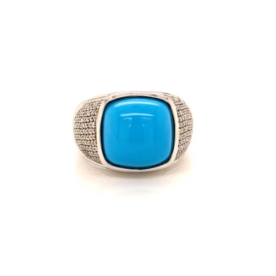 SILVER RING WITH TURQUOISE AND MASONITE STONE