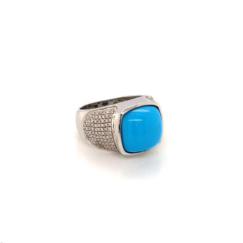SILVER RING WITH TURQUOISE AND MASONITE STONE
