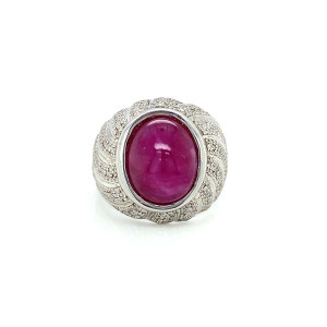 SILVER RING WITH RUBI  AND MASONITE STONE