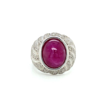 SILVER RING WITH RUBI  AND MASONITE STONE