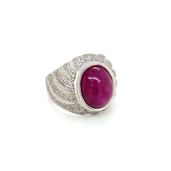 SILVER RING WITH RUBI  AND MASONITE STONE