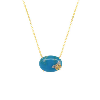GOLD PLATED TURQUOISE NECKLACE WITH BUTTERFLIY LOGO