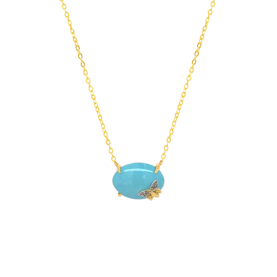 GOLD PLATED TURQUOISE NECKLACE WITH BUTTERFLIY LOGO GOLD PLATED TURQUOISE NECKLACE WITH BUTTERFLIY LOGO