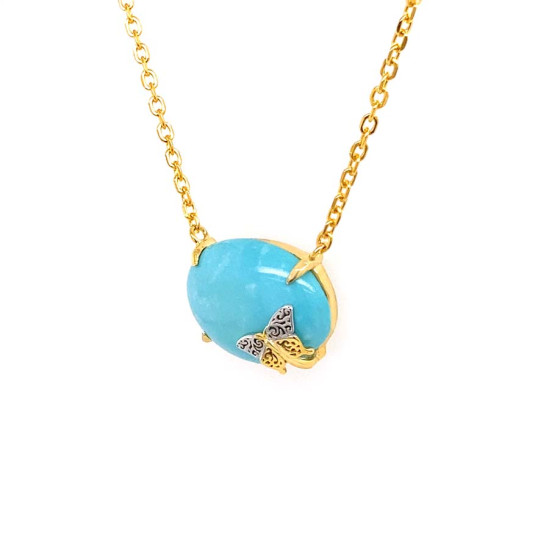 GOLD PLATED TURQUOISE NECKLACE WITH BUTTERFLIY LOGO GOLD PLATED TURQUOISE NECKLACE WITH BUTTERFLIY LOGO
