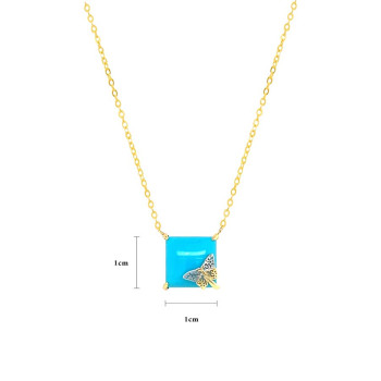 GOLD PLATED TURQUOISE NECKLACE WITH BUTTERFLIY LOGO