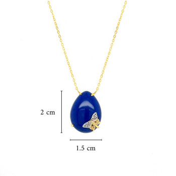 GOLD PLATED LAPIS NECKLACE WITH BUTTERFLIY LOGO