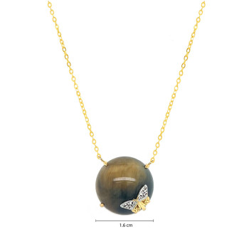 GOLD PLATED TIGER-EYE NECKLACE WITH BUTTERFLIY LOGO
