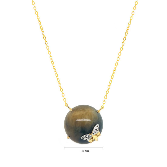 GOLD PLATED TIGER-EYE NECKLACE WITH BUTTERFLIY LOGO GOLD PLATED TIGER-EYE NECKLACE WITH BUTTERFLIY LOGO