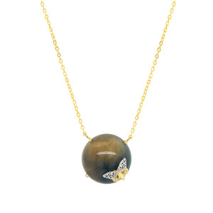 GOLD PLATED TIGER-EYE NECKLACE WITH BUTTERFLIY LOGO