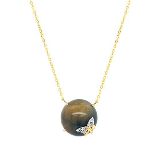 GOLD PLATED TIGER-EYE NECKLACE WITH BUTTERFLIY LOGO GOLD PLATED TIGER-EYE NECKLACE WITH BUTTERFLIY LOGO