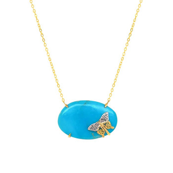 GOLD PLATED TURQUOISE NECKLACE WITH BUTTERFLIY LOGO
