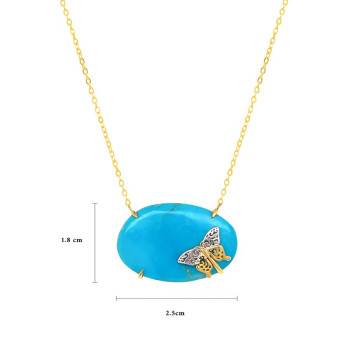 GOLD PLATED TURQUOISE NECKLACE WITH BUTTERFLIY LOGO