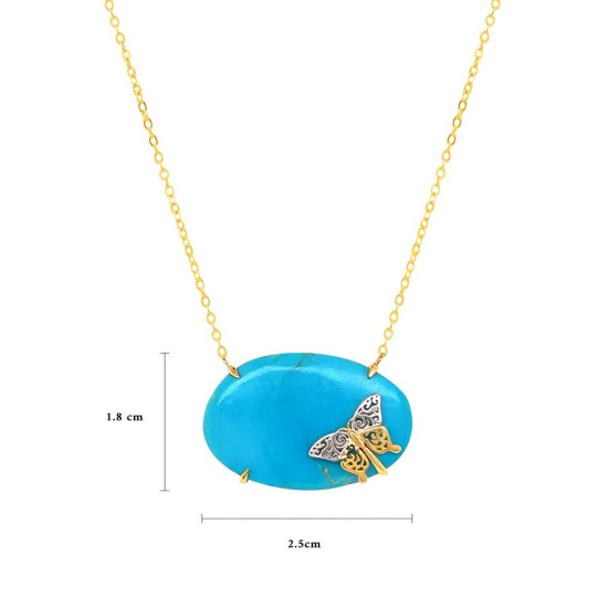 GOLD PLATED TURQUOISE NECKLACE WITH BUTTERFLIY LOGO
