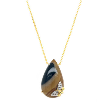 GOLD PLATED JASPER NECKLACE WITH BUTTERFLIY LOGO