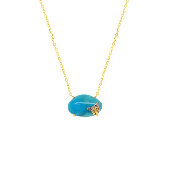 GOLD PLATED TURQUOISE NECKLACE WITH BUTTERFLIY LOGO