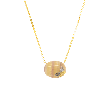 GOLD PLATED FlUORITE NECKLACE WITH BUTTERFLIY LOGO