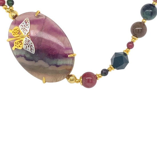 A SPECIAL GOLD PLATED NECKLACE WITH FABULOUS STONES, FLUORITE, TORMALINE AND blood STOON , AMETHYST AND GREEN JADE A SPECIAL GOLD PLATED NECKLACE WITH FABULOUS STONES, FLUORITE, TORMALINE AND blood STOON , AMETHYST AND GREEN JADE