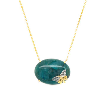GOLD PLATED Chrysocolla NECKLACE WITH BUTTERFLIY LOGO