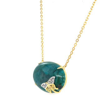 GOLD PLATED Chrysocolla NECKLACE WITH BUTTERFLIY LOGO