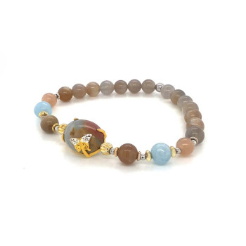 GOLD PLATED BRACELET WITH JASPER STONE WITH AQUAMARINE AND MOONSTONE