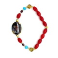 GOLD PLATED BRACELET WITH OPAL , RED CORAL , TURQUOISE AND BROWN QUARTZ