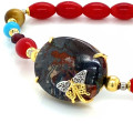 GOLD PLATED BRACELET WITH OPAL , RED CORAL , TURQUOISE AND BROWN QUARTZ