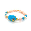 GOLD PLATED BRACELET WITH TURQUOISE , PEARLS , TURQUOISE AND PINK CORL GOLD PLATED BRACELET WITH TURQUOISE , PEARLS , TURQUOISE AND PINK CORL