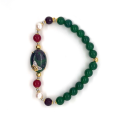 18K GOLD PLATED BRACELET WITH RUBI ZUZAT , RUBI AGATE , PEARLS AND GREEN JAIDE 18K GOLD PLATED BRACELET WITH RUBI ZUZAT , RUBI AGATE , PEARLS AND GREEN JAIDE