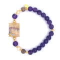 GOLD PLATED BRACELET WITH FLUORITE , AMETHYST , MOONSTONE AND SHELL GOLD PLATED BRACELET WITH FLUORITE , AMETHYST , MOONSTONE AND SHELL