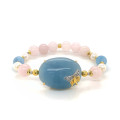GOLD PLATED BRACELET WITH AQUAMARINE , QUARTZ , TURQUOISE AND PEARLS GOLD PLATED BRACELET WITH AQUAMARINE , QUARTZ , TURQUOISE AND PEARLS