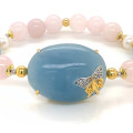 GOLD PLATED BRACELET WITH AQUAMARINE , QUARTZ , TURQUOISE AND PEARLS GOLD PLATED BRACELET WITH AQUAMARINE , QUARTZ , TURQUOISE AND PEARLS