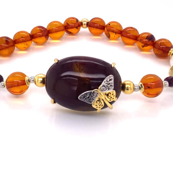 GOLD PLATED BRACELET WITH JASPER , AMBER , CITRINE , PEARLS AND QUARTZ