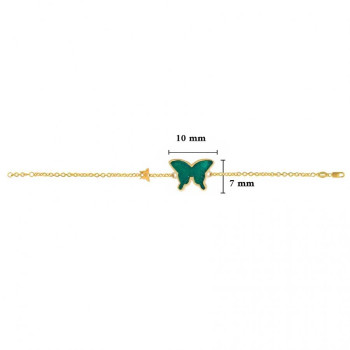 18K Gold Bracelet With Green Agate Butterfly Shaped ( small size ) 